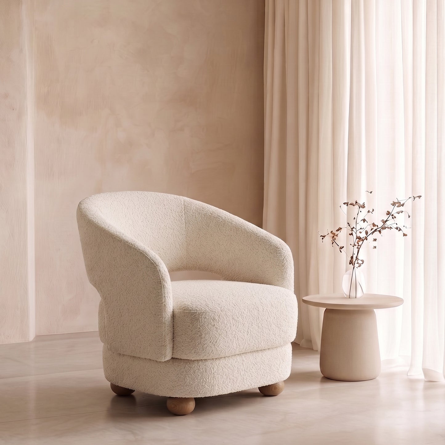 Elevara Petite Ivory Velvet Lounge Chair