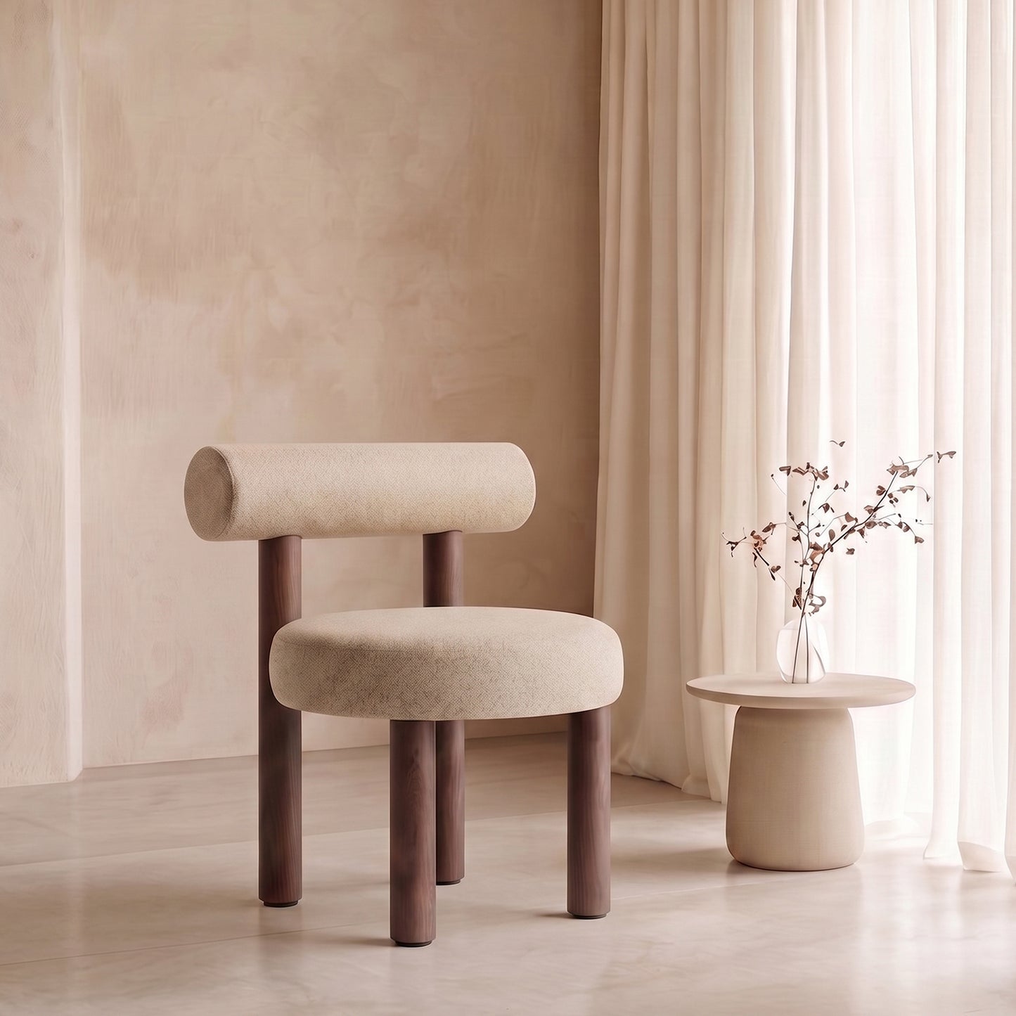 Eleto Minimal Natural Beige Velvet Dining Chair