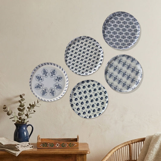 Blue & White Geometric Metallic Wall Plate Set of 5