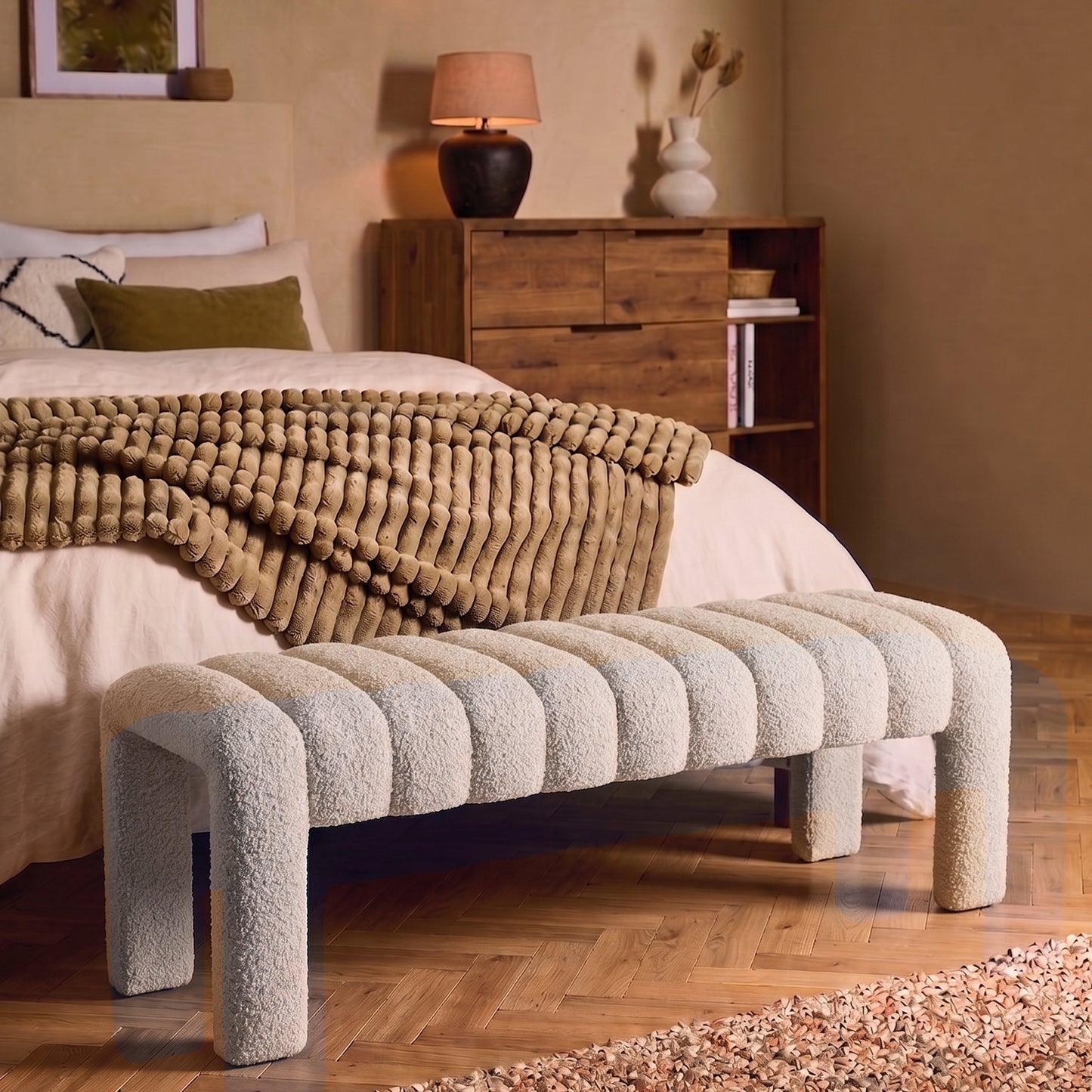 Eldora Channel Ivory Boucle Bench