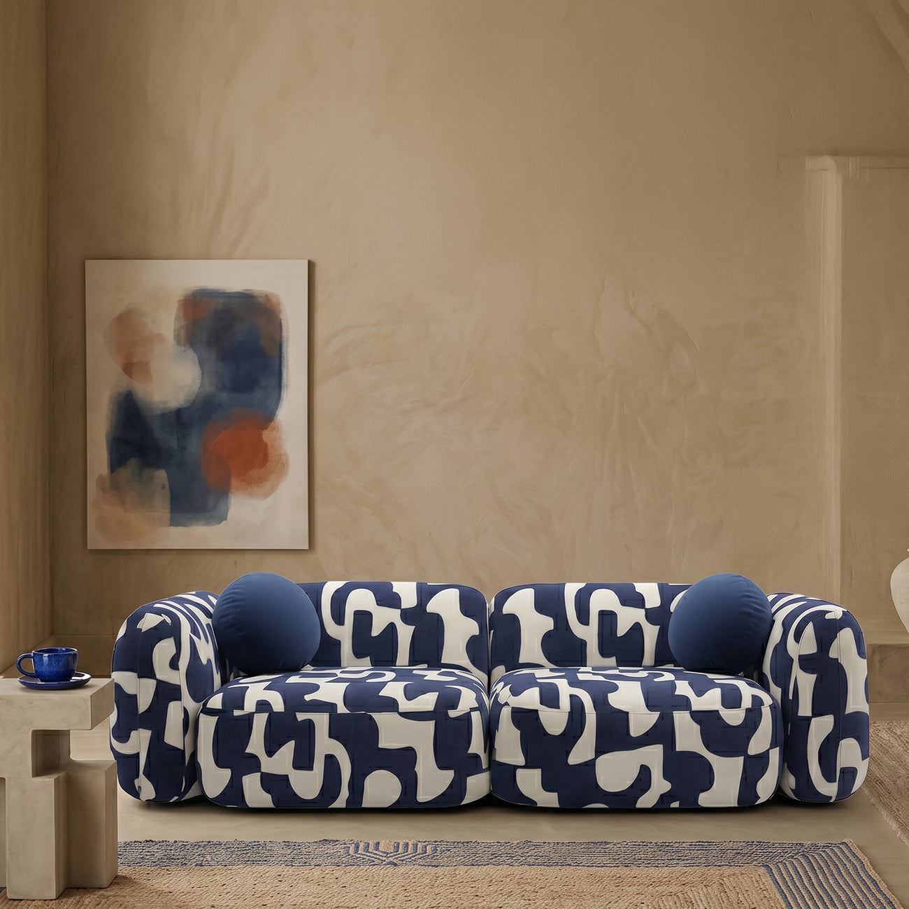 Avelon Modular Navy Blue 5 - Seater Leather Sofa