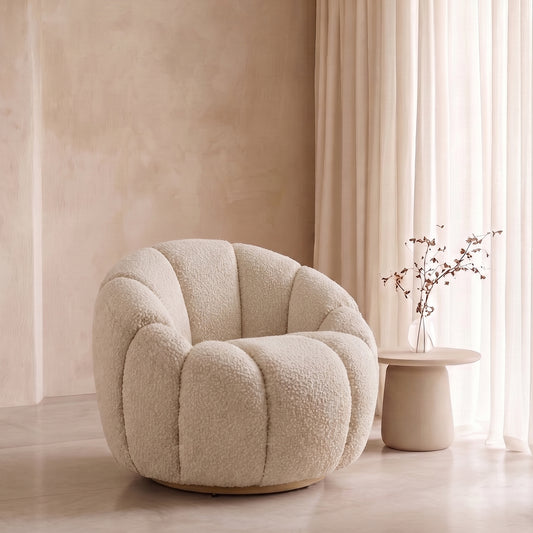 Fleoriane Petal Swivel Cream Boucle Lounge Chair