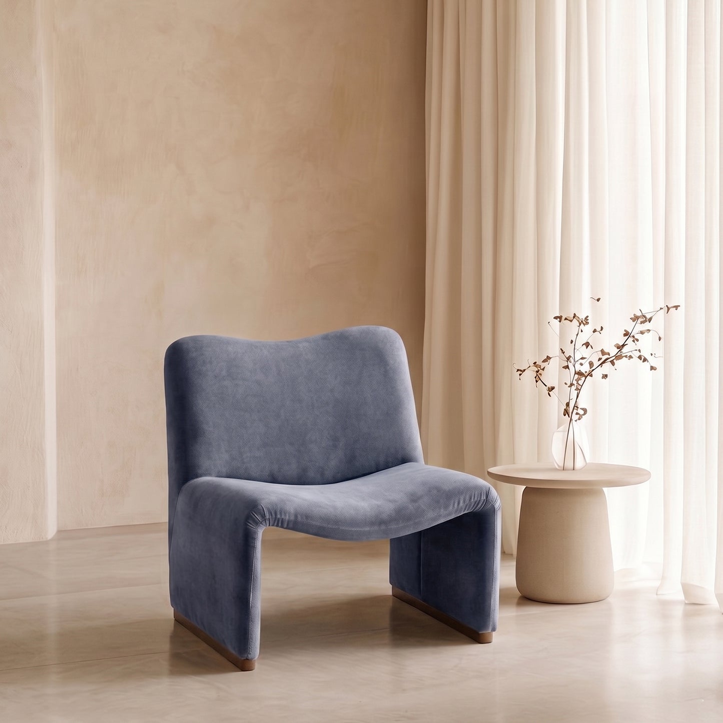 Zeenvik Sculpted Modern Steel Blue Velvet Lounge Chair