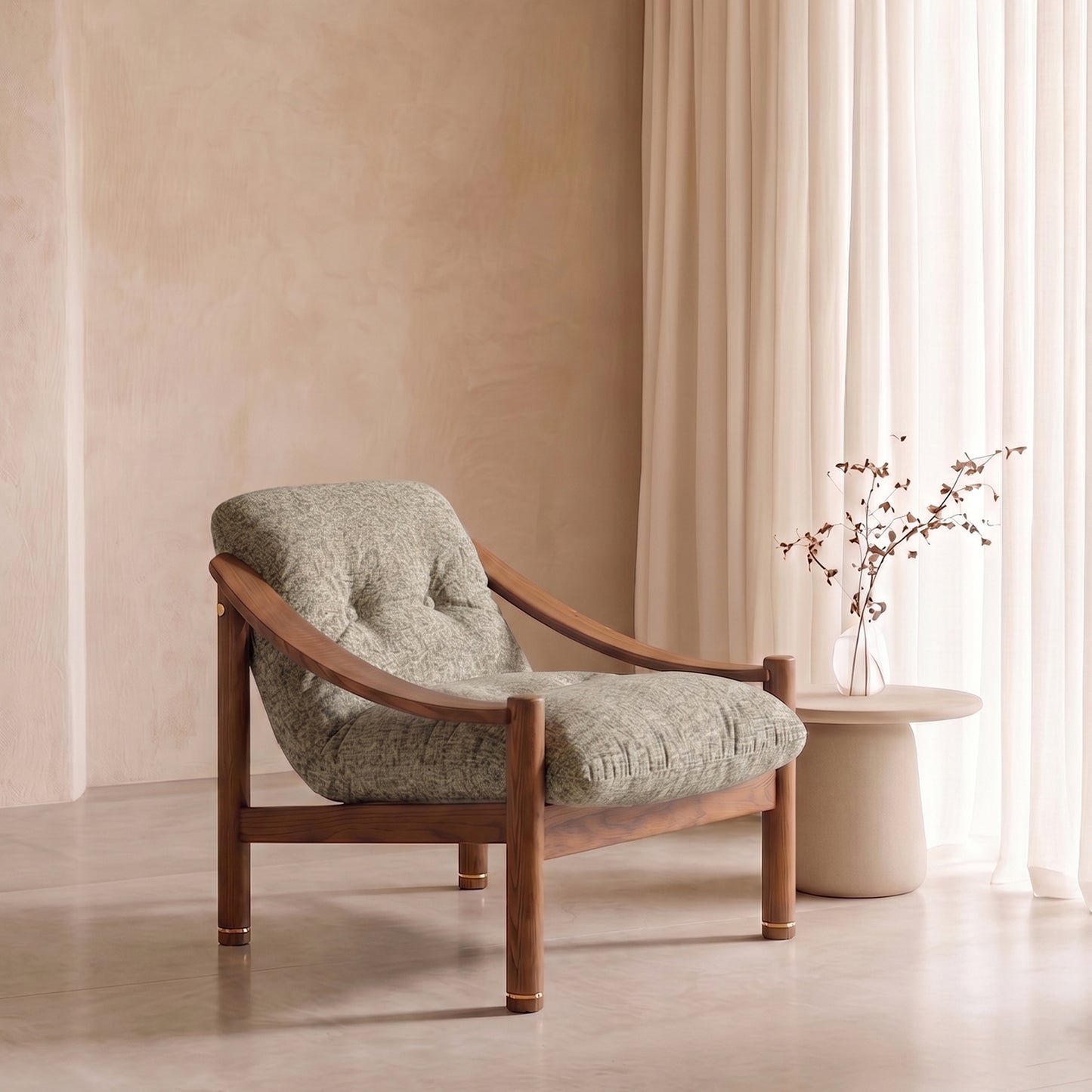 Aveeron Wood Frame Green Velvet Lounge Chair