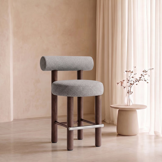 Teervon Classic Walnut Brown Bar Velvet Stool