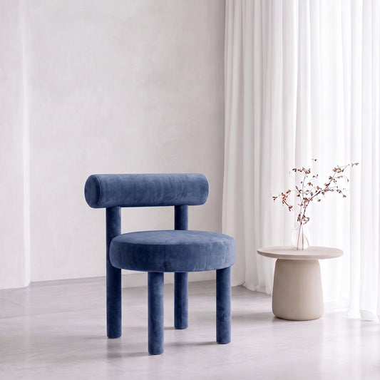 Elevara Cylinder Back Dark Blue Cotton Boucle Dining Chair