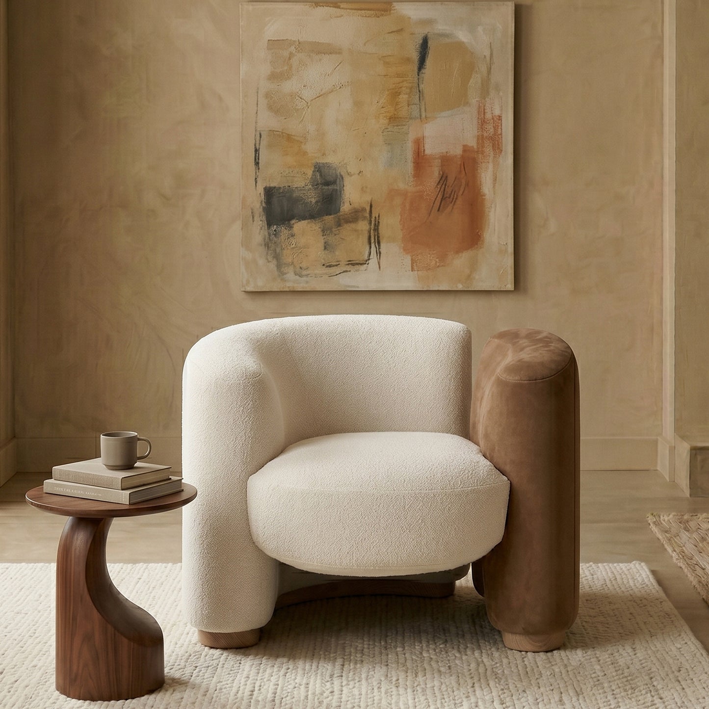 Elara Leatherette 1 Seater Sofa in White and Brown Colour