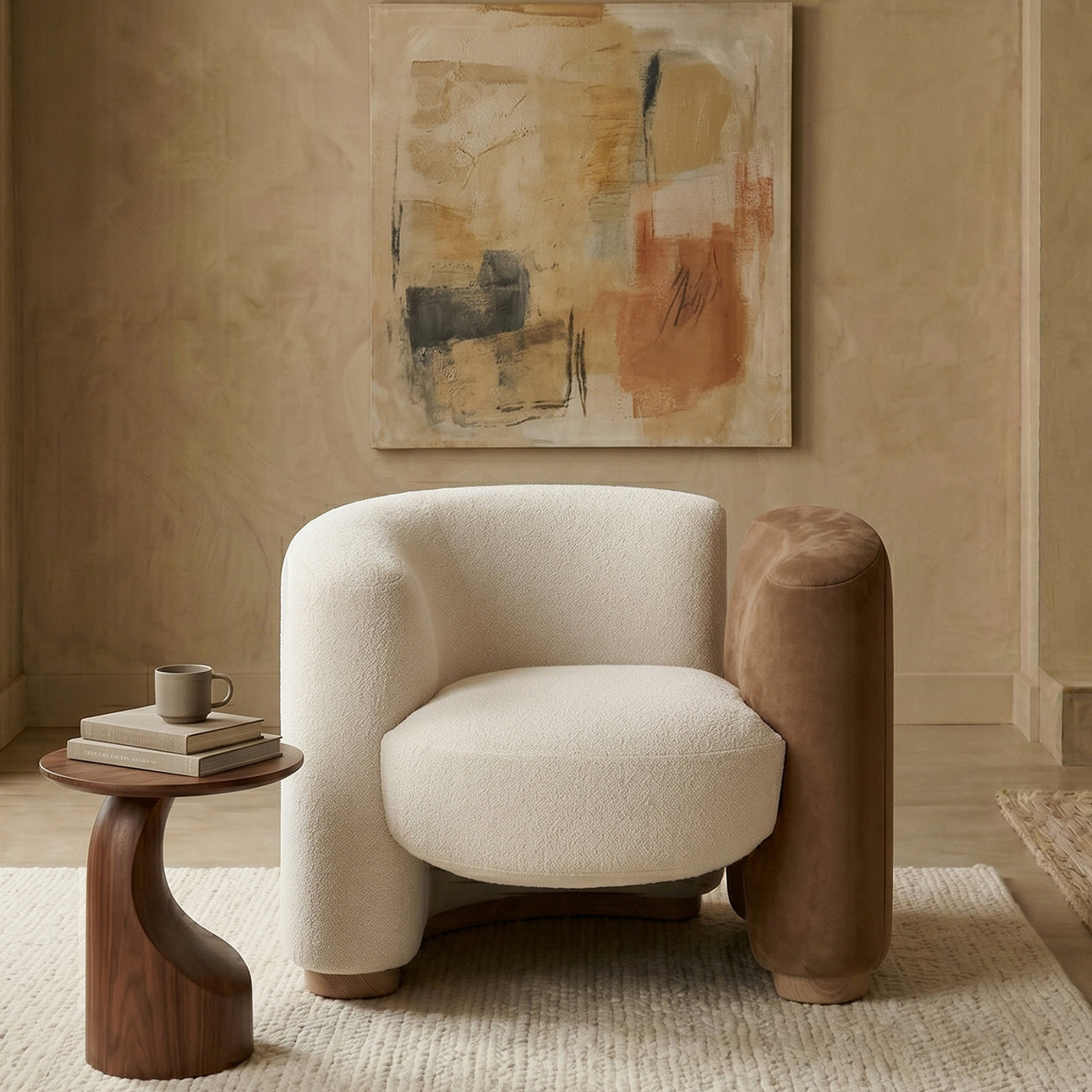 Elara Leatherette 1 Seater Sofa in White and Brown Colour