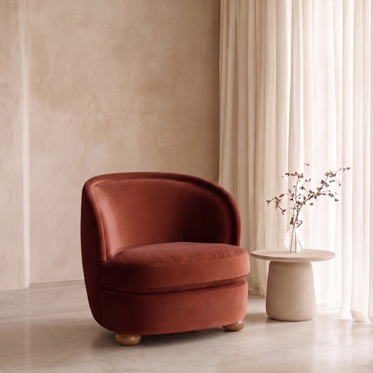 Orevella Classic Barrel Rust Red Velvet Lounge Chair