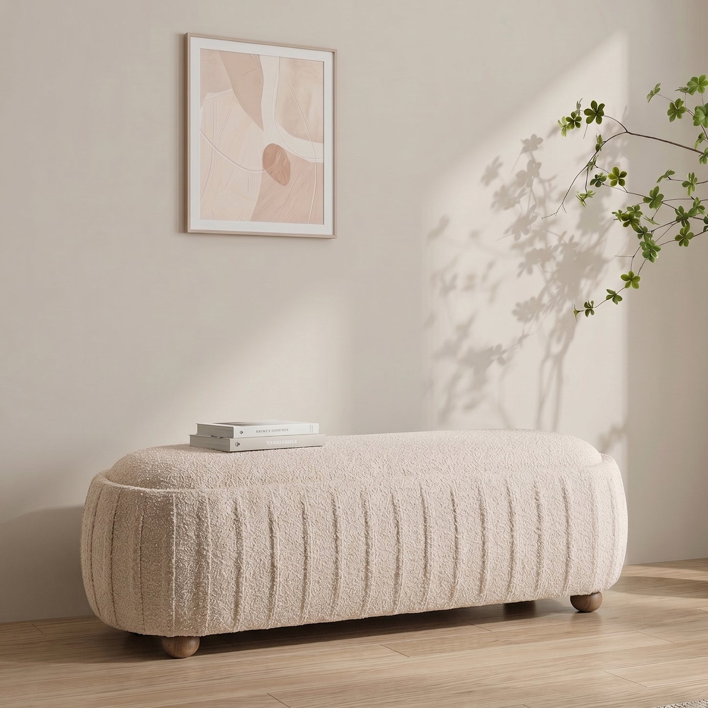 Serenique Ribbed Ivory Arrcylic and Polyster Bench