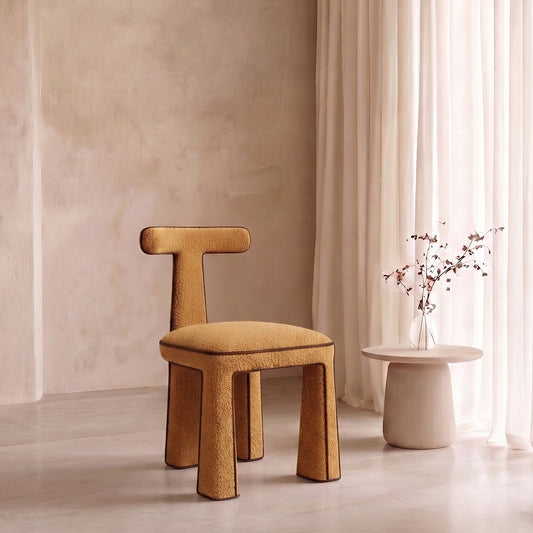 Eleion Minimal Form Orange Boucle Dining Chair