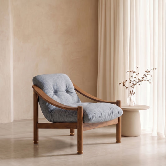 Aveeron Wood Frame Slate Blue Velvet Lounge Chair