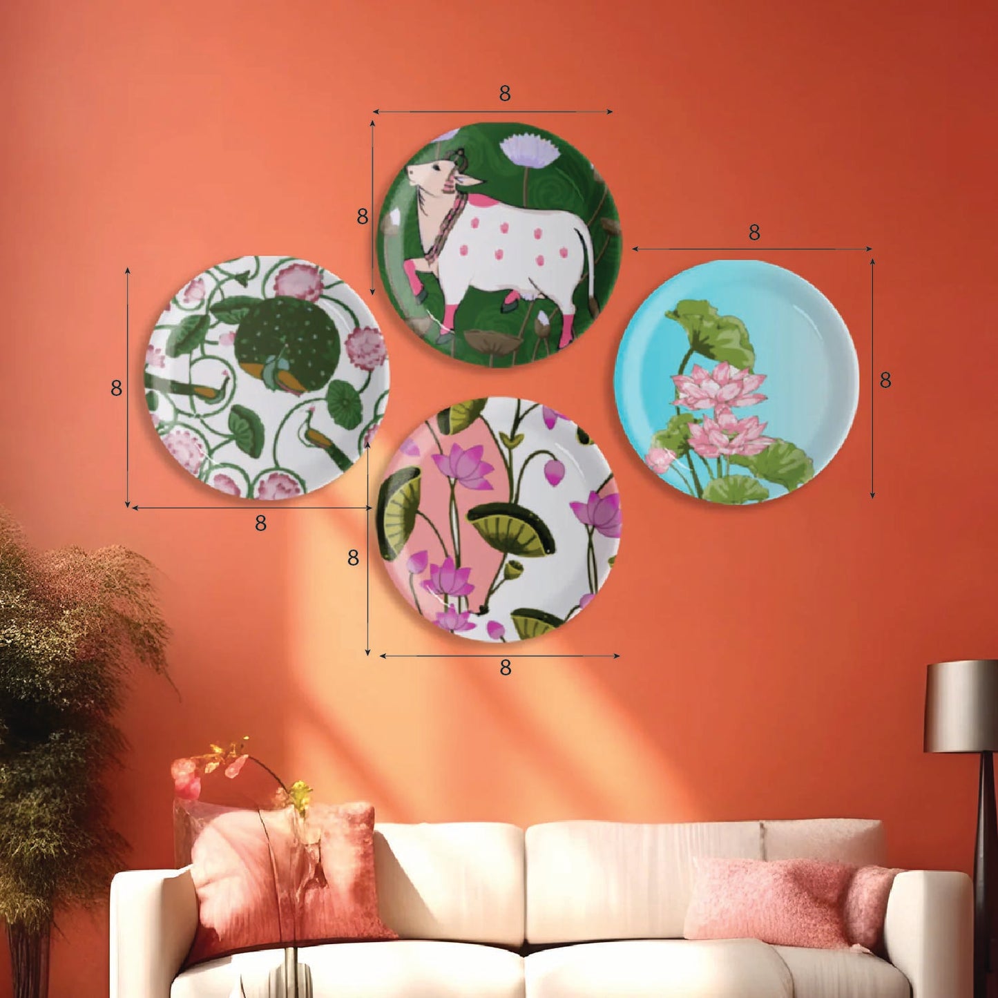 Pichwai Print Porcelain Wall Plates Set of 4
