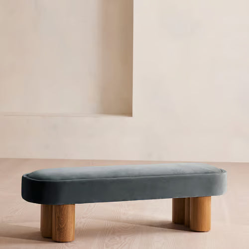 Nieve Bench Velvet Grey Blue