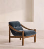 Aveeron Wood Frame Slate Blue Velvet Suede Lounge Chair