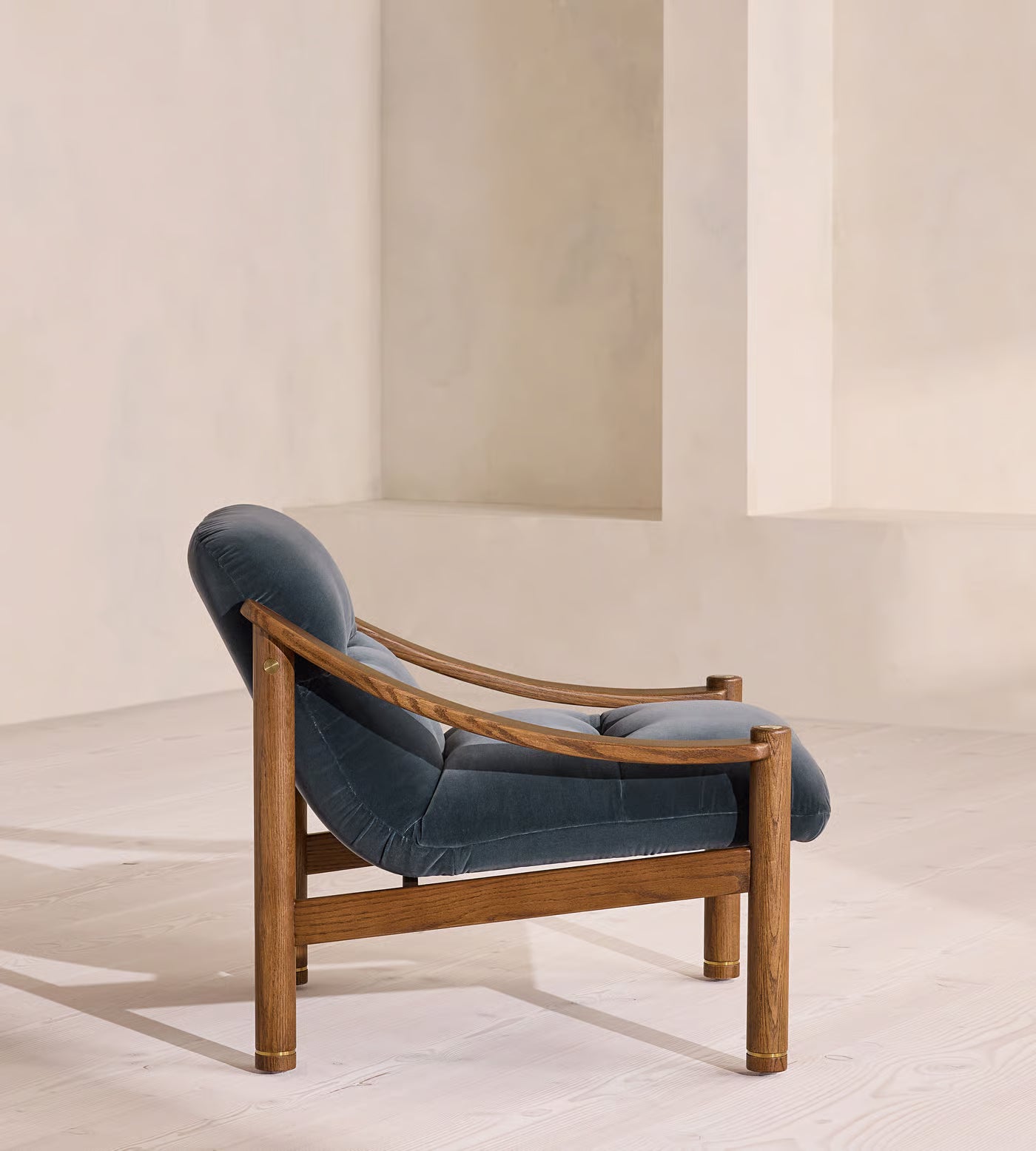 Aveeron Wood Frame Slate Blue Velvet Suede Lounge Chair