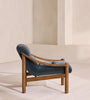 Aveeron Wood Frame Slate Blue Velvet Suede Lounge Chair