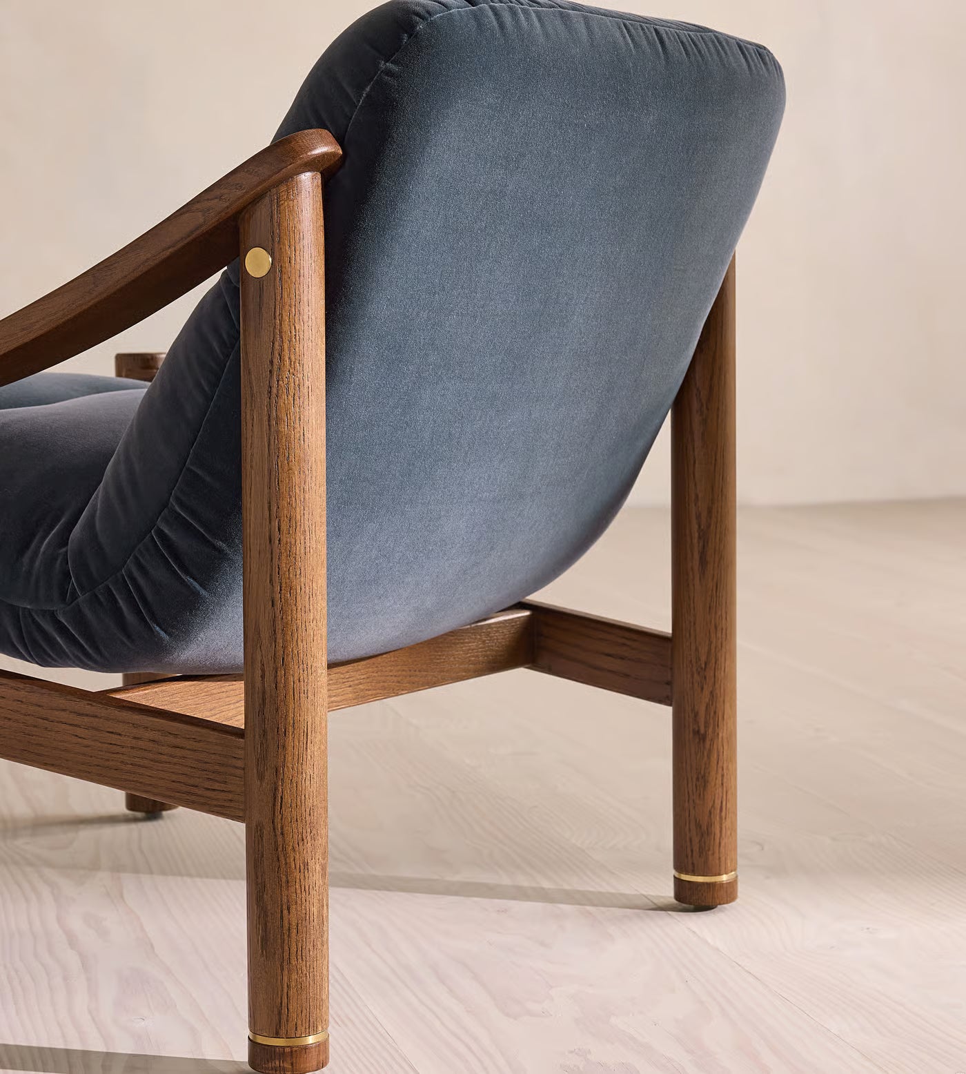 Aveeron Wood Frame Slate Blue Velvet Suede Lounge Chair