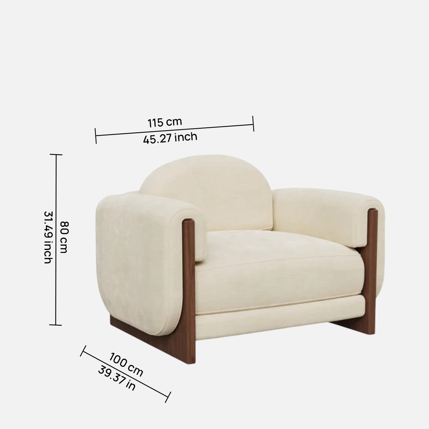 Breavion Classic Wood Arm Cream Velvet Lounge Chair