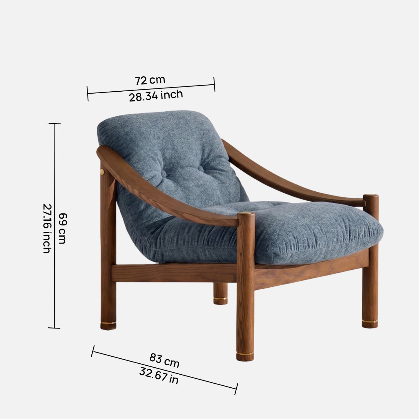 Aveeron Wood Frame Slate Blue Velvet Lounge Chair
