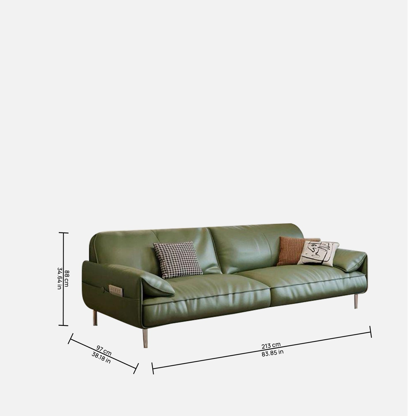Valerio Leatherette 3 Seater Sofa in Olive Green Colour