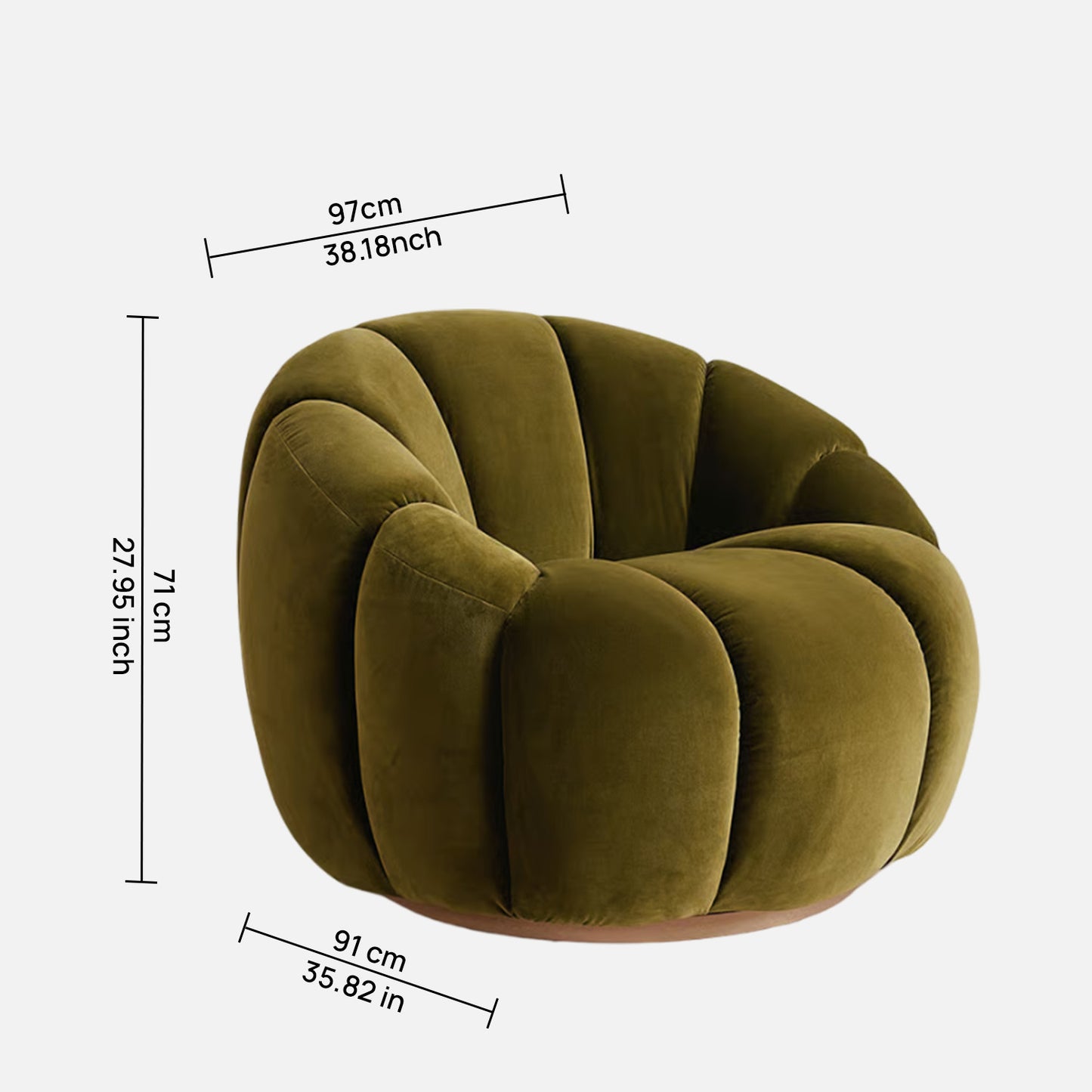 Fleoriane Petal Swivel Olive Velvet Lounge Chair