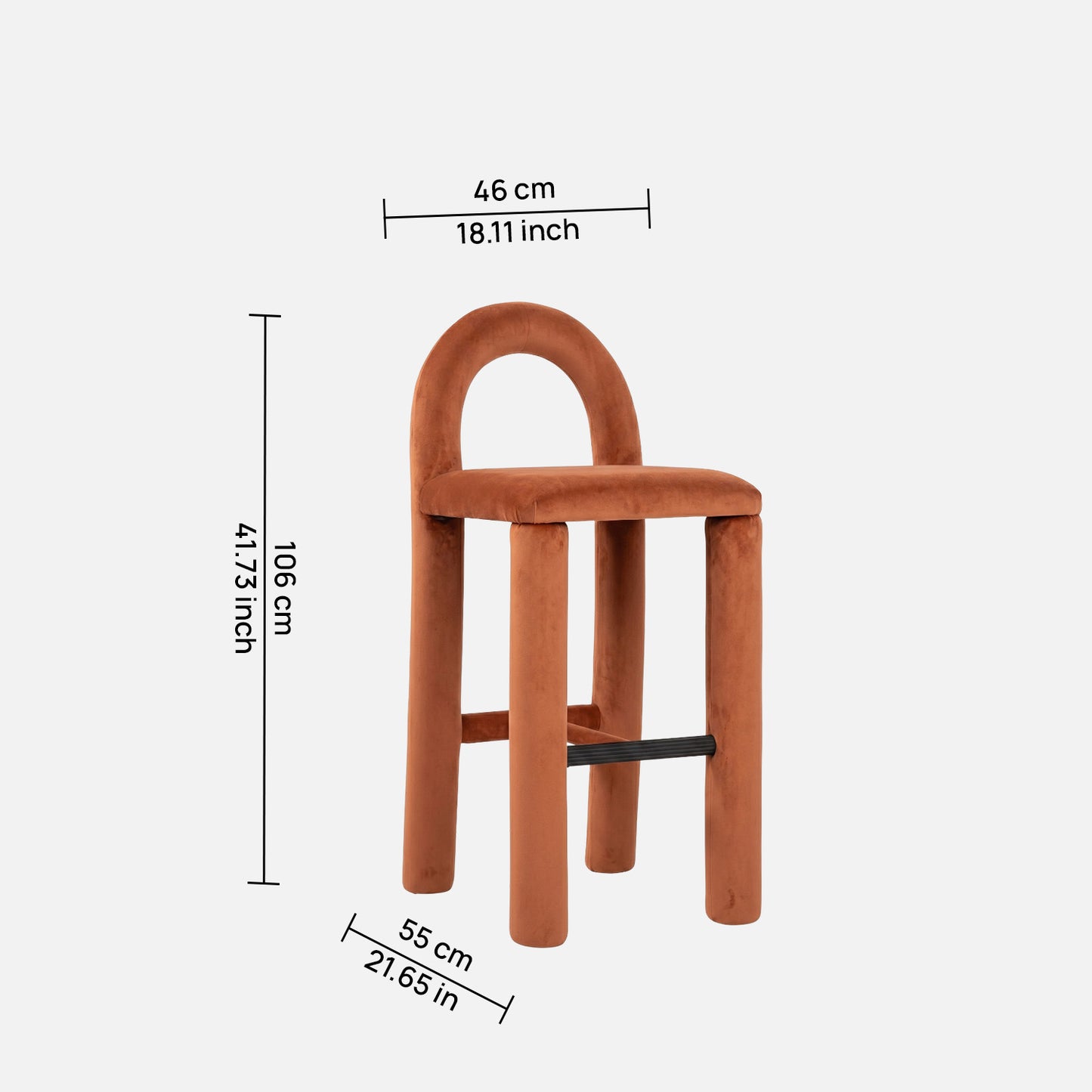 Arevex Arch Back Terracotta Bar Velvet Stool