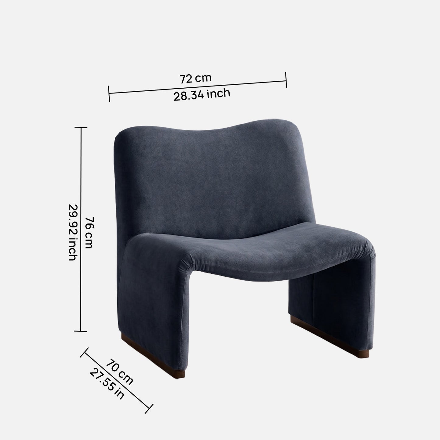 Zeenvik Sculpted Modern Steel Blue Velvet Lounge Chair
