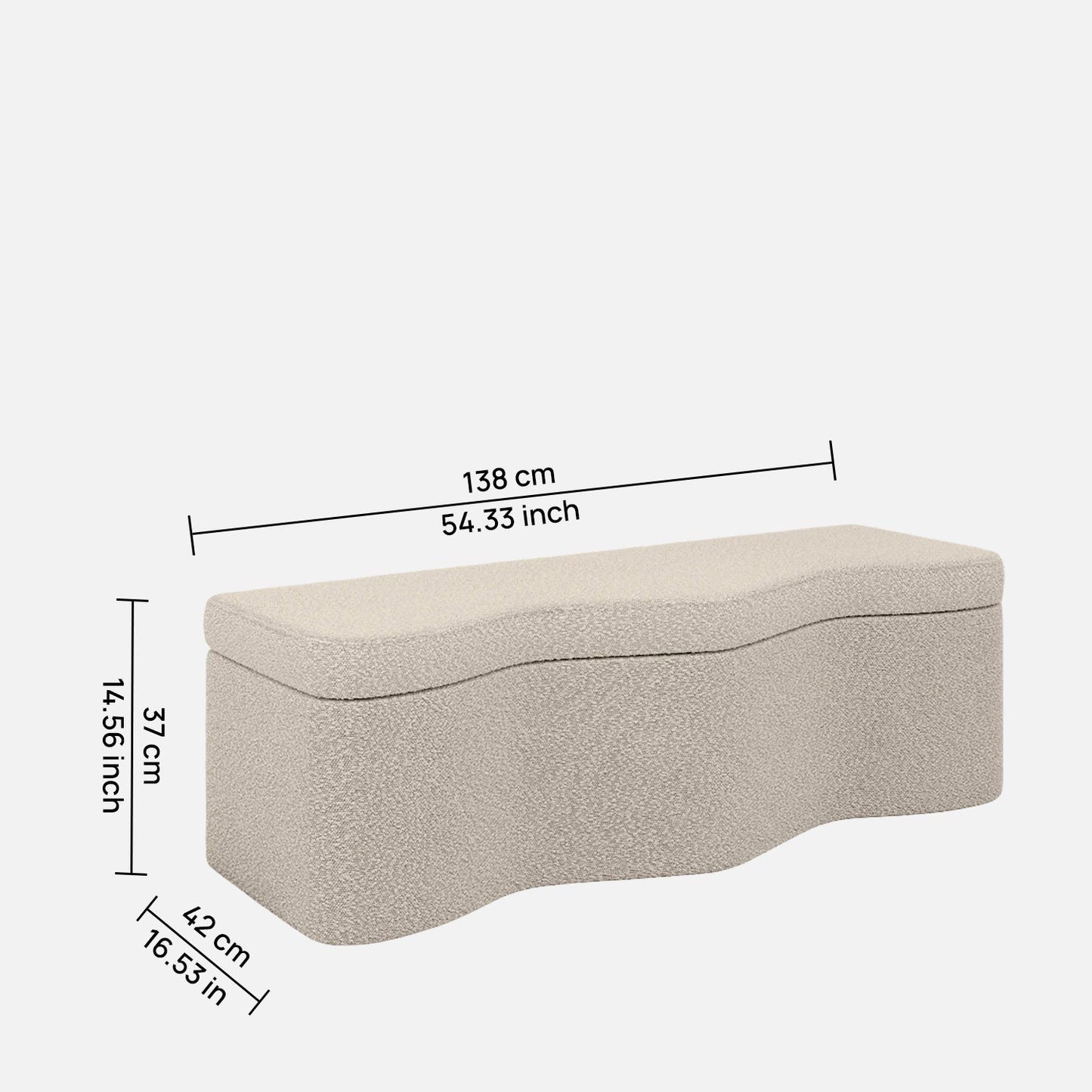 Velmora Wave Grey Boucle Storage Bench