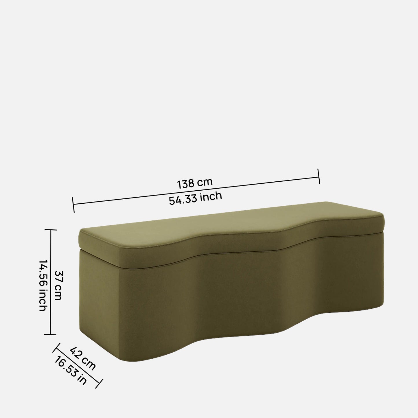 Velmora Wave Moss Green Boucle Storage Bench