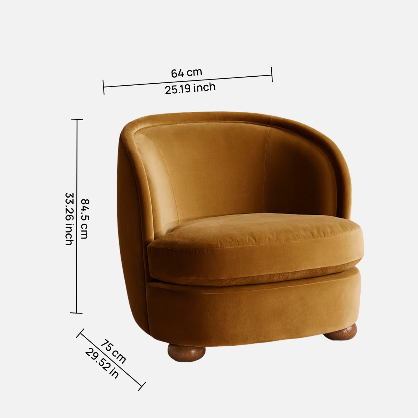 Orevella Classic Barrel Mustured Yellow Velvet Lounge Chair