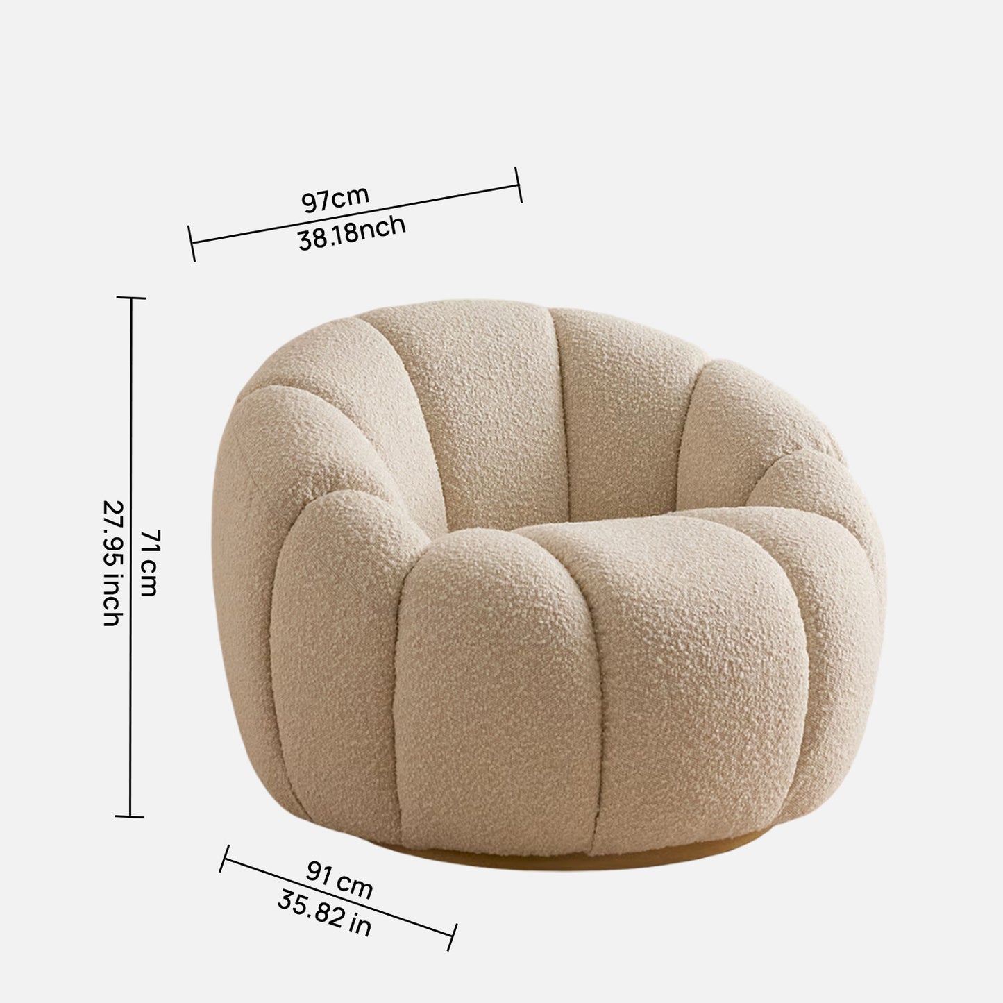Fleoriane Petal Swivel Cream Boucle Lounge Chair
