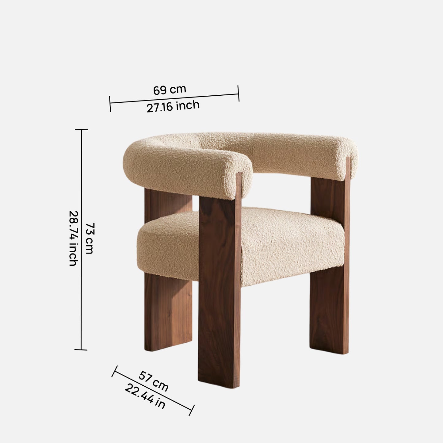 Toervyn Sculpt Arm Off WhiteBoucle Lounge Chair