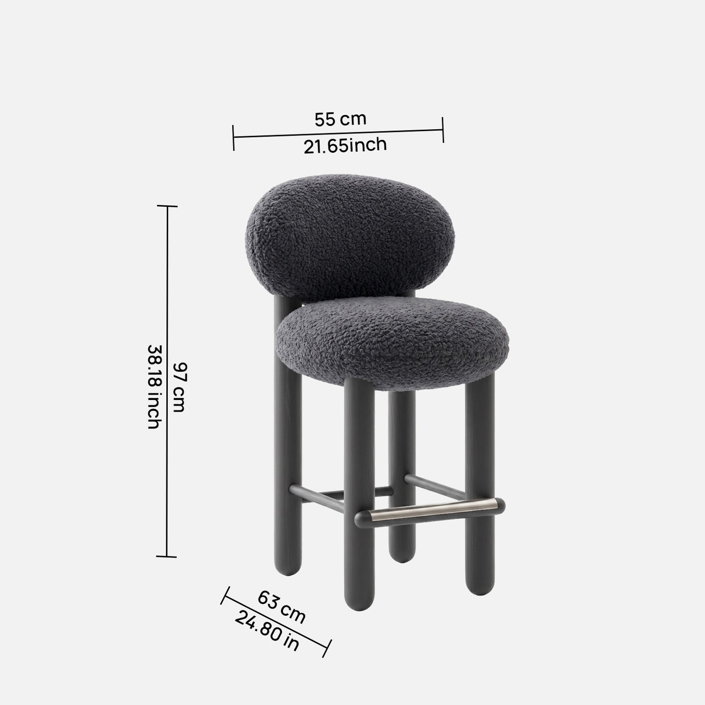 Boevik Plush Charcoal Black Bar Boucle Stool