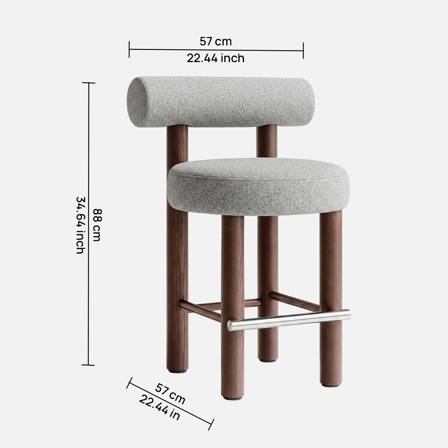 Teervon Classic Walnut Brown Bar Velvet Stool