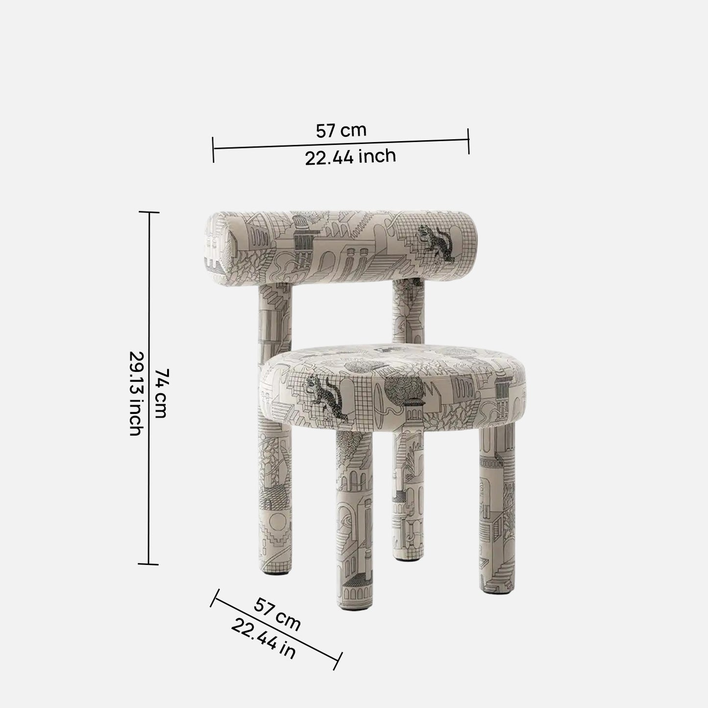Moenvra Printed Ash Grey Pattern Velvet Dining Chair