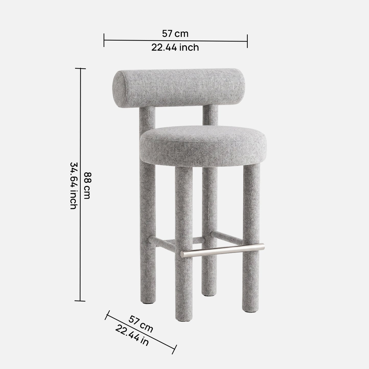 Teervon Classic Walnut Ivory Bar Velvet Stool