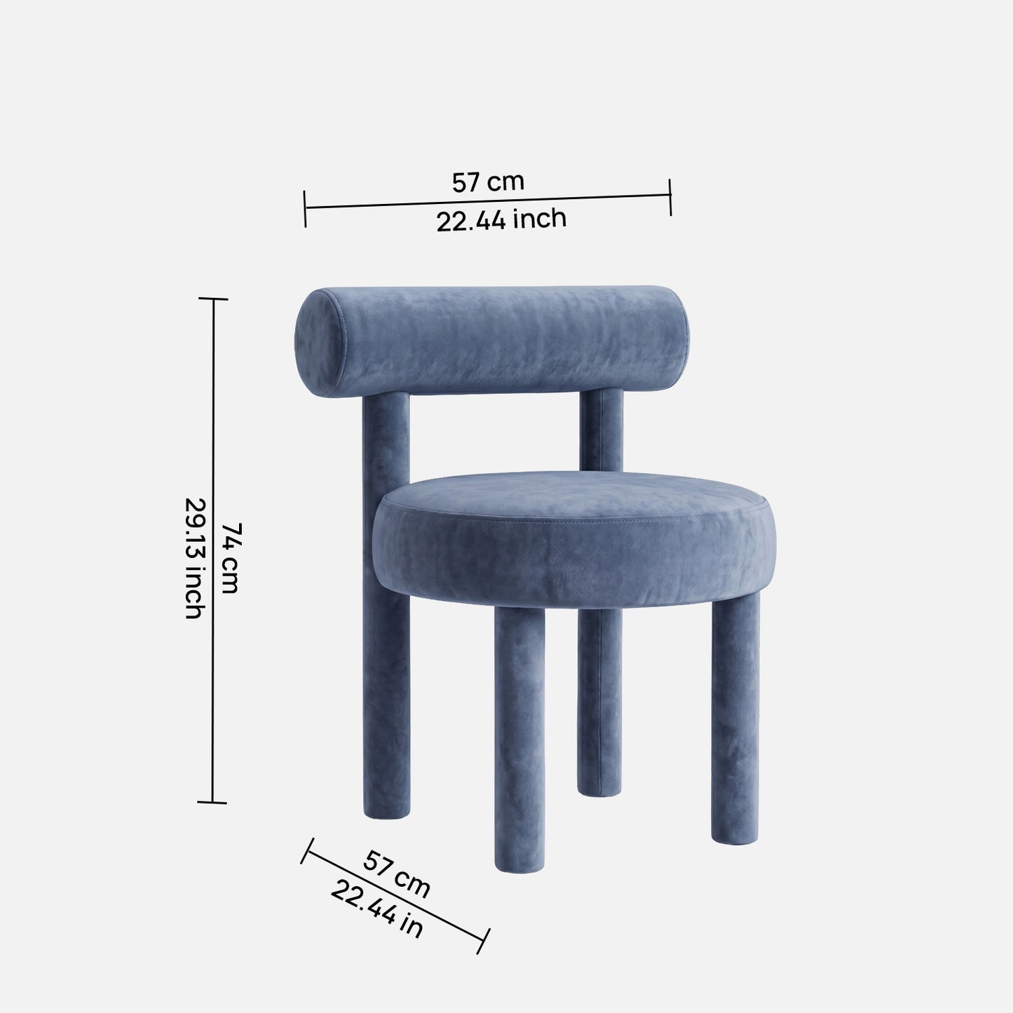 Elevara Cylinder Back Dark Blue Cotton Boucle Dining Chair