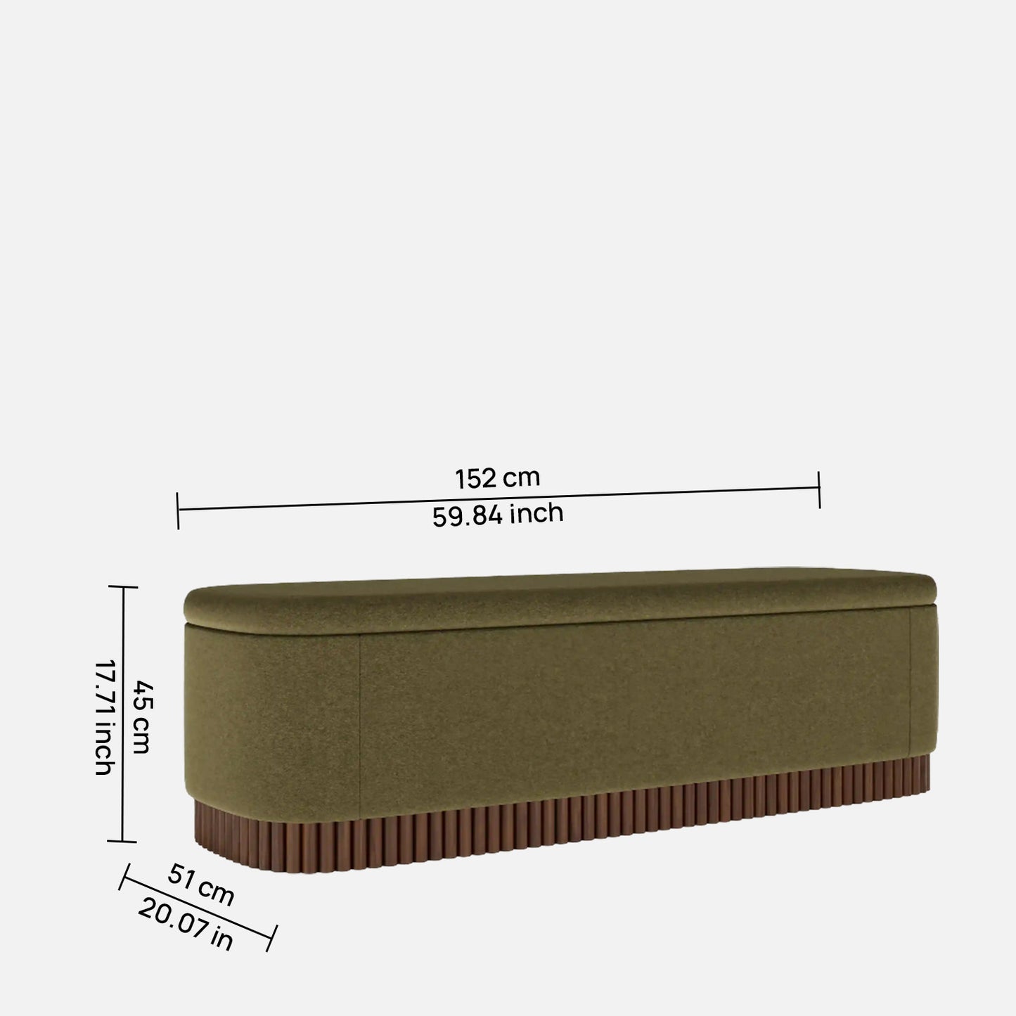 Lunara Edge Moss Green Boucle Storage Bench