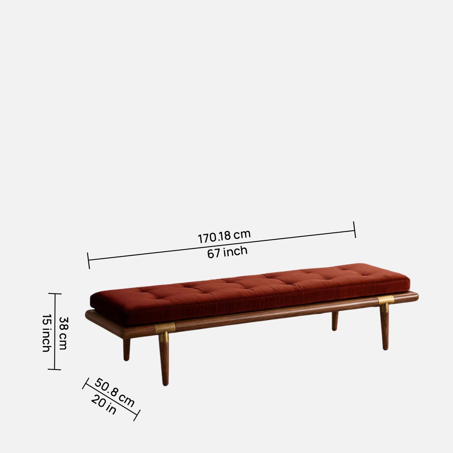 Aurelio Tufted Caramel Brown velvet Bench