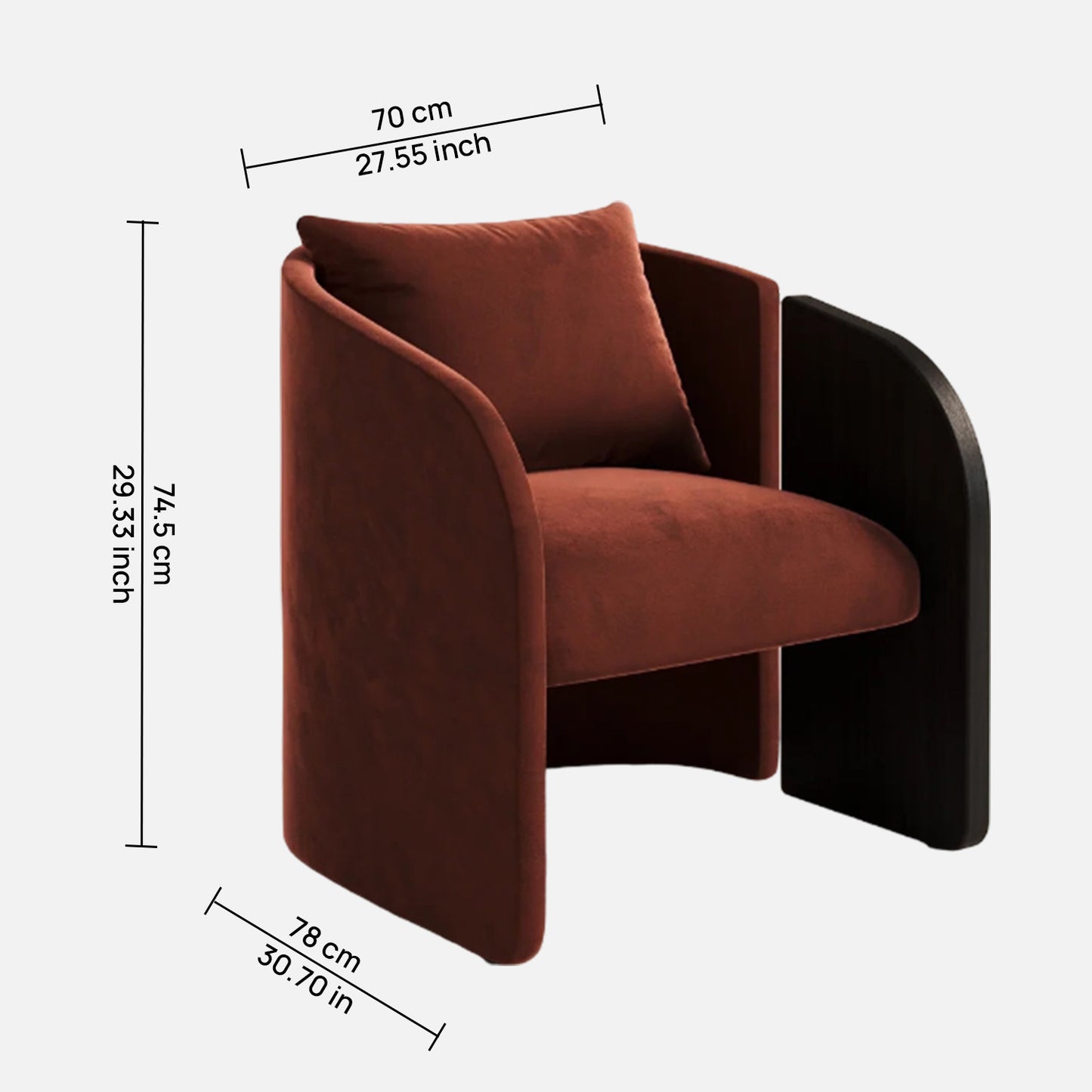 Arevella Sculpted Rust Red Velvet Lounge Chair