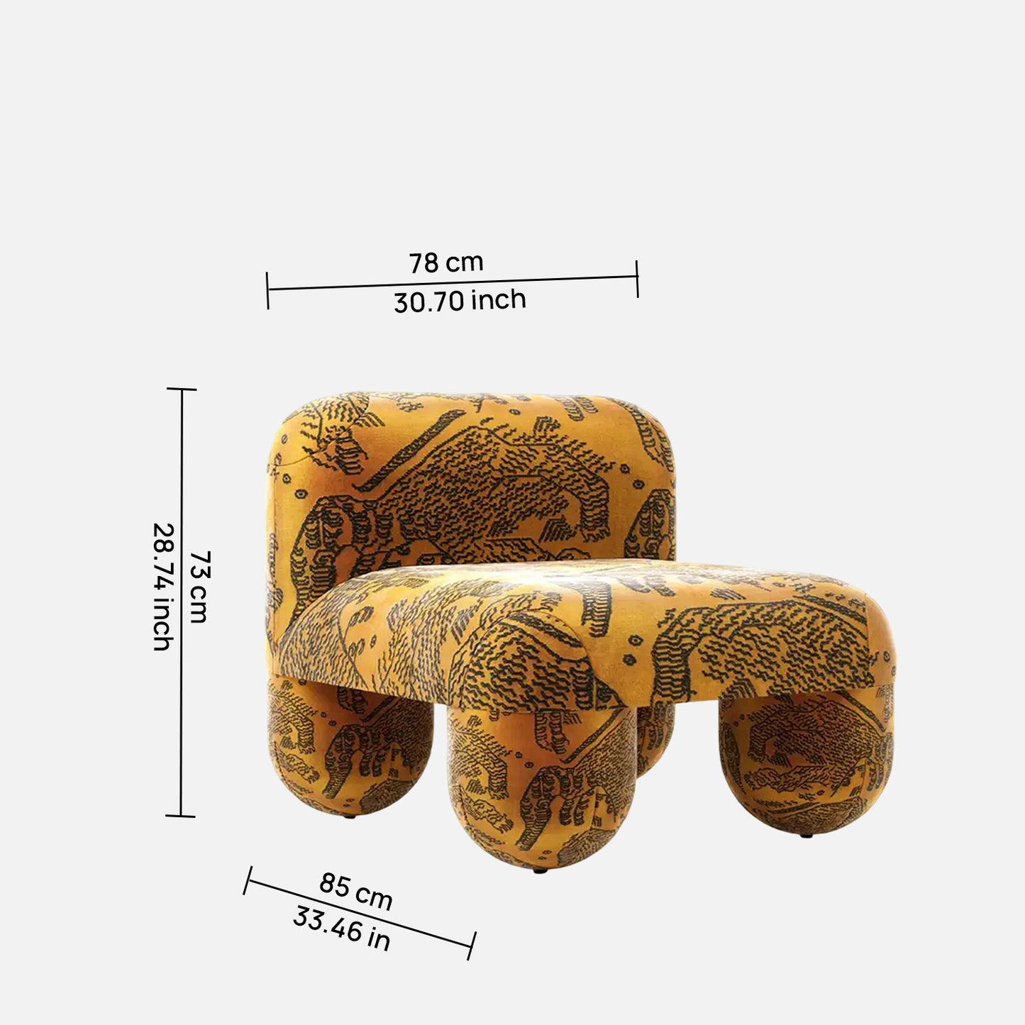Zaefrique Pattern Sculpt Ochre Print Velvet Lounge Chair