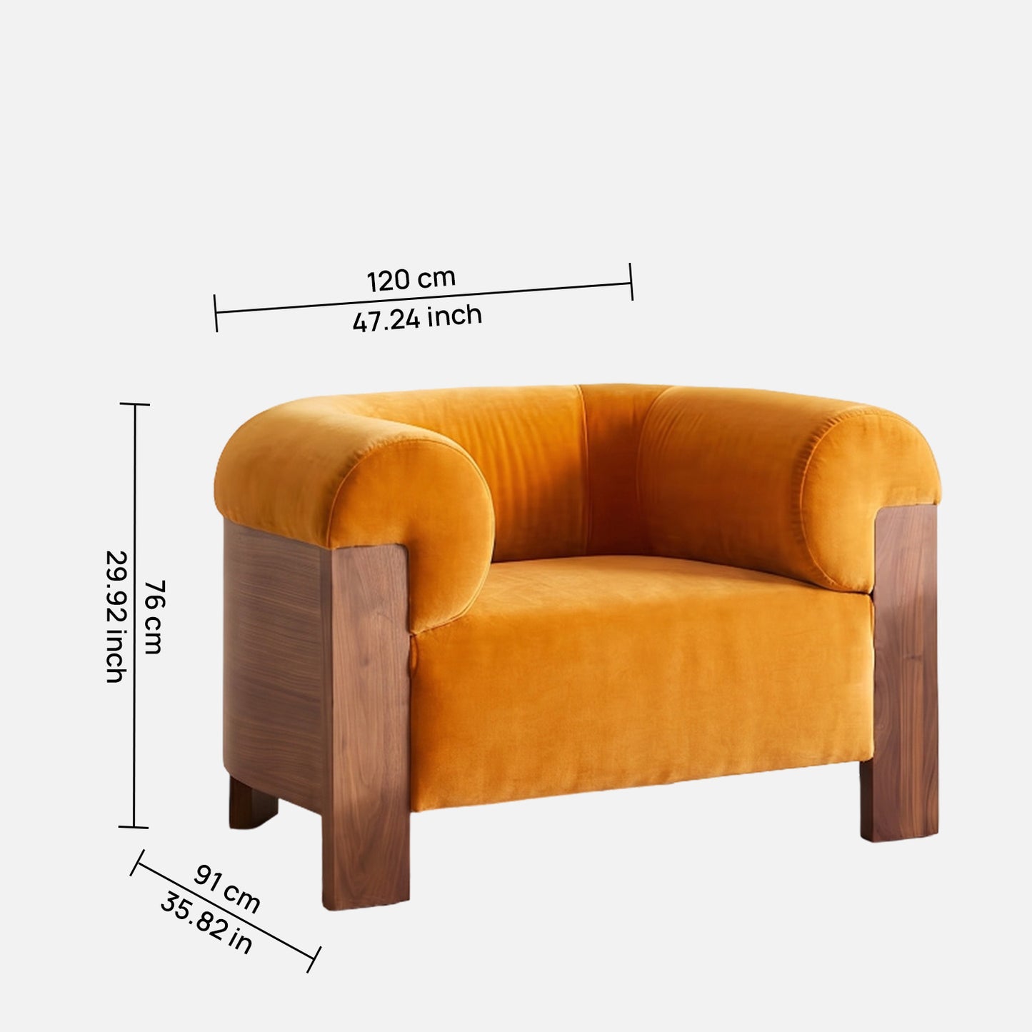 Treevino Wooden Arm Amber Brown Velvet Lounge Chair