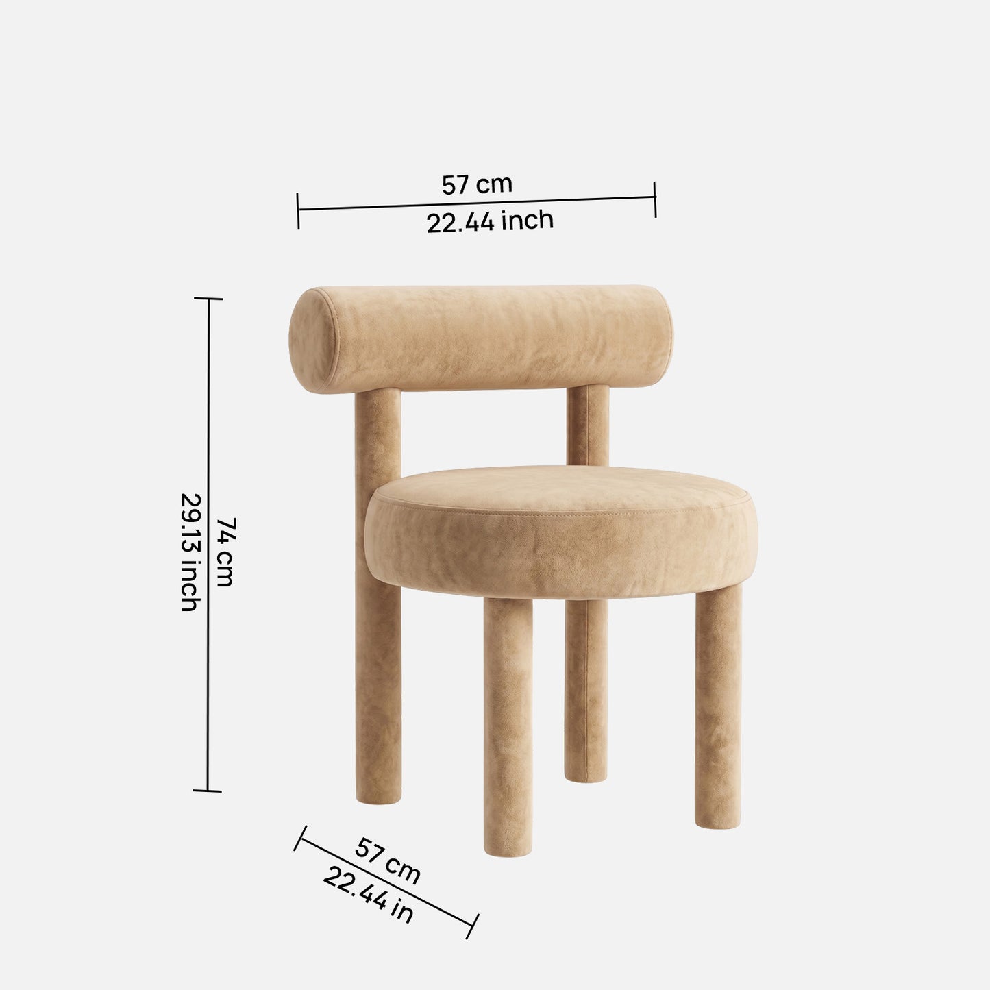 Elevara Cylinder Back Soft Ivory Velvet Dining Chair