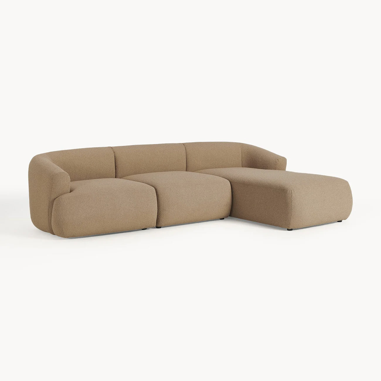 ZenLiving 3 Seater Beige Boucle L Shaped Sofa