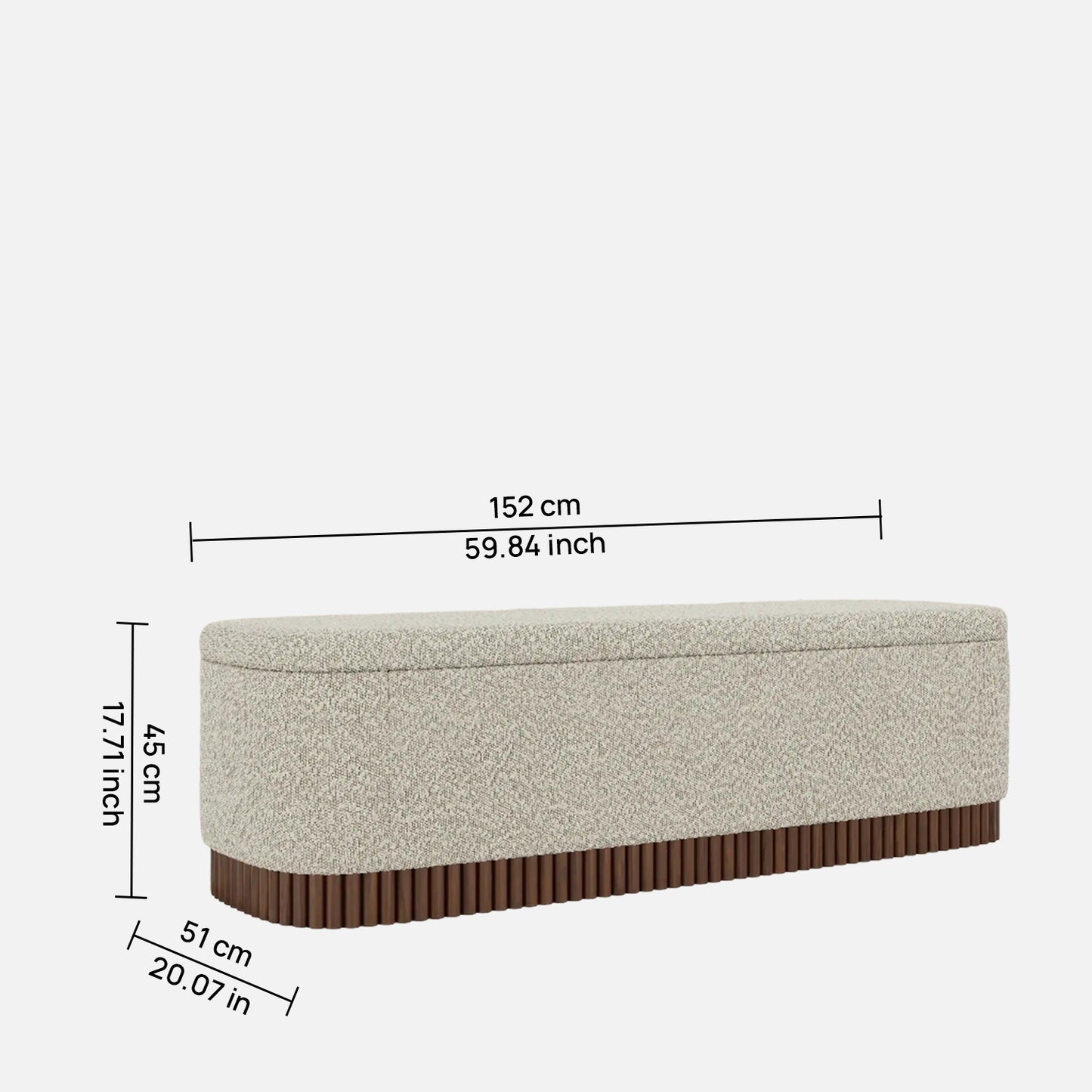 Lunara Edge Textured Grey Boucle Storage Bench