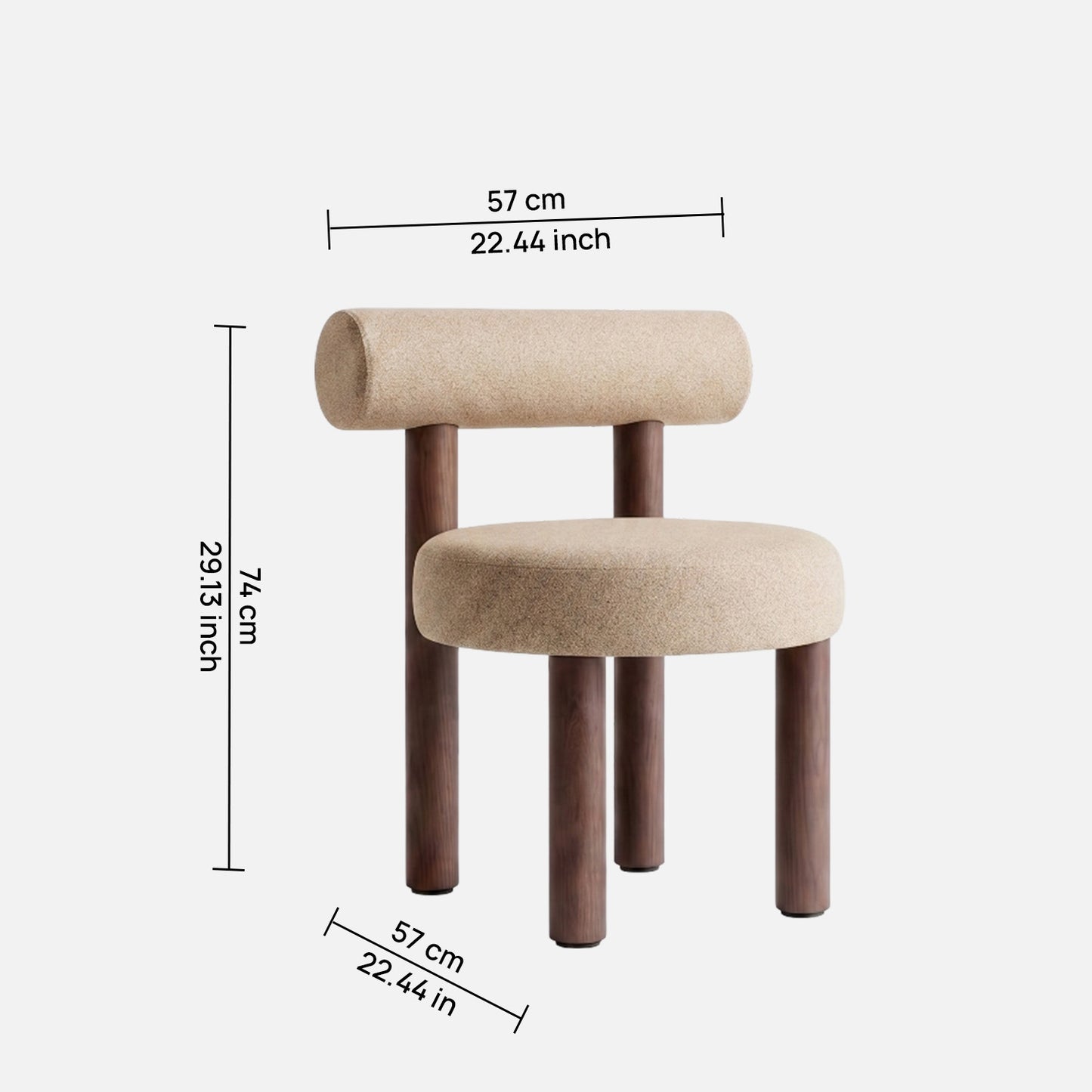 Eleto Minimal Natural Beige Velvet Dining Chair
