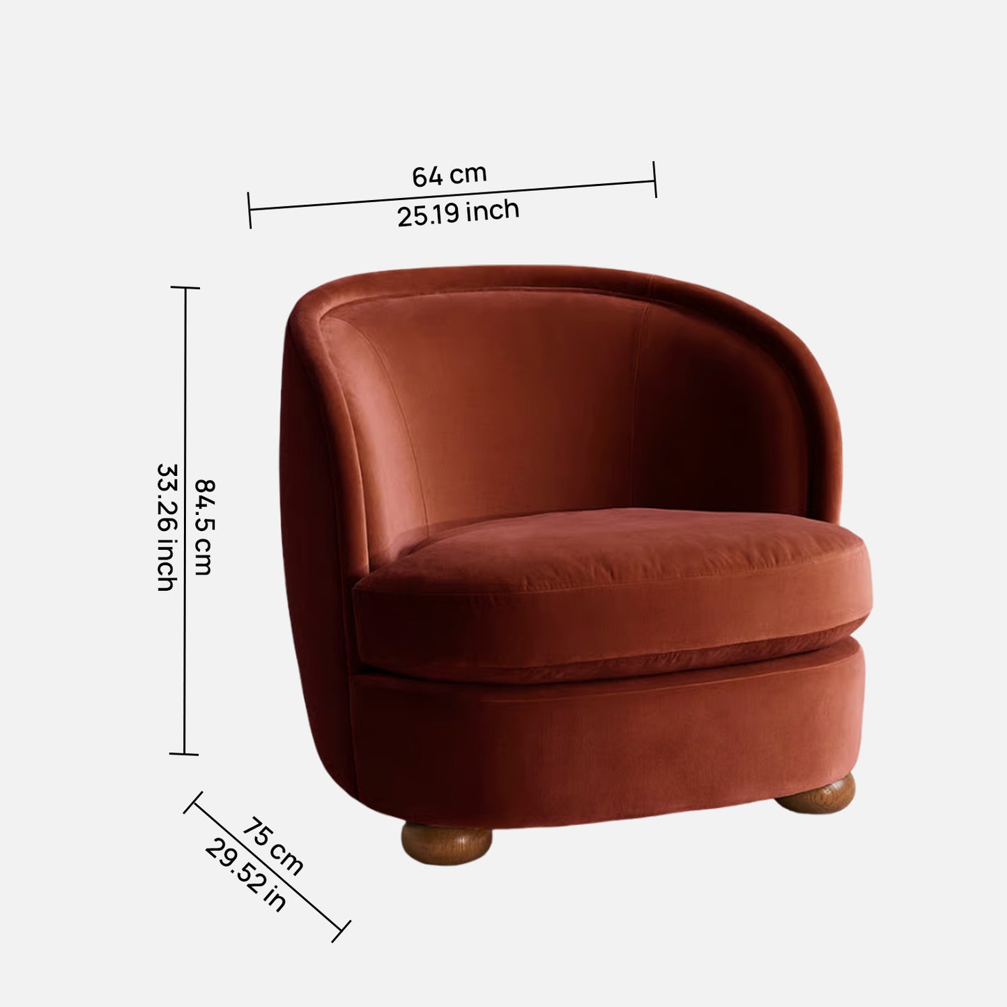 Orevella Classic Barrel Rust Red Velvet Lounge Chair