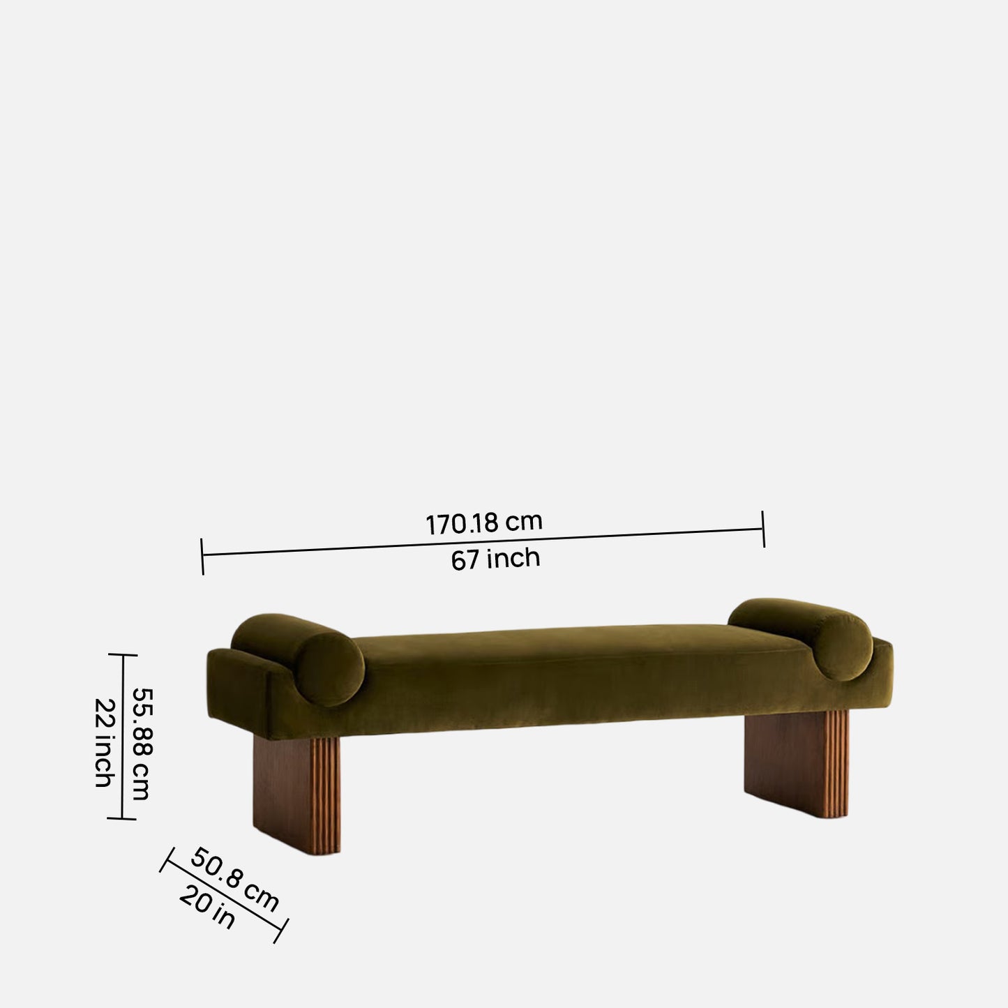 Eldora Armrest Olive Velvet Bench