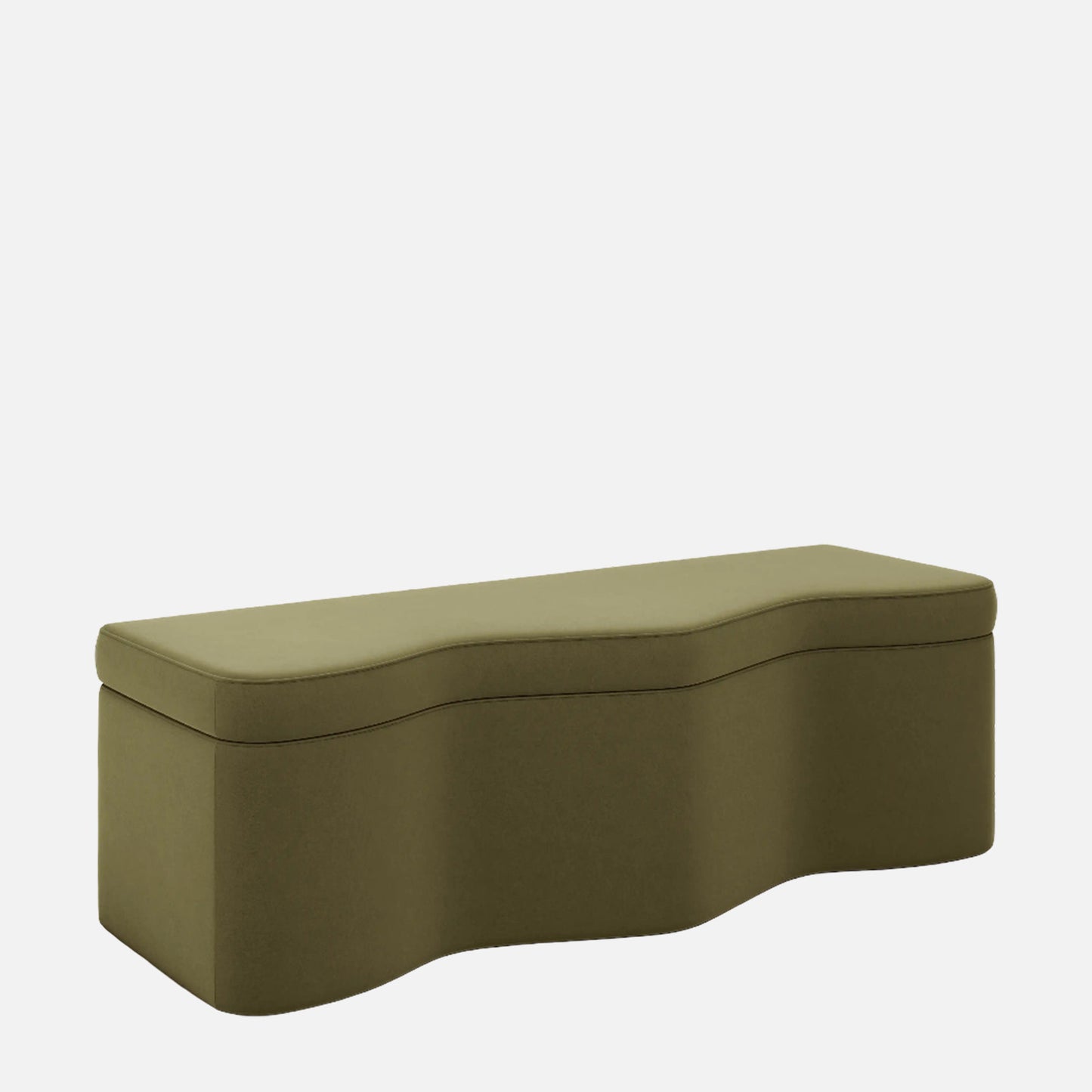 Velmora Wave Moss Green Boucle Storage Bench